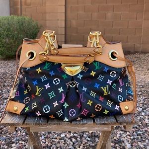 Louis Vuitton Multicolor Monogram Black Canvas and Tan Leather Tote